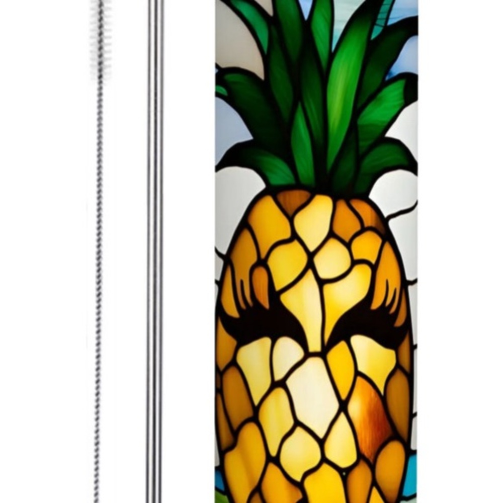 Green and Yellow Geometric Pineapple Glass Art